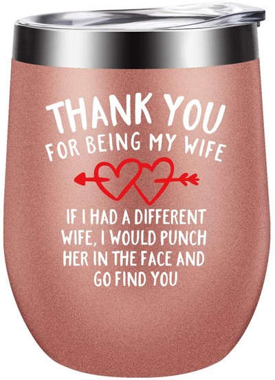 Gifts for Wife Thanks for Being My Wife Wine Tumbler With Lid Romantic Gifts for Her Soulmate Couple Wedding Anniversary Valentine'S Day