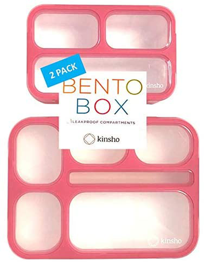 Bento Lunch Box and MINI Snack Container Set for Kids Women | Small and Large Leakproof Boxes for Lunches at Work School Daycare | Divided Portion Containers for Girls Teens Toddlers, Pink 2 pack
