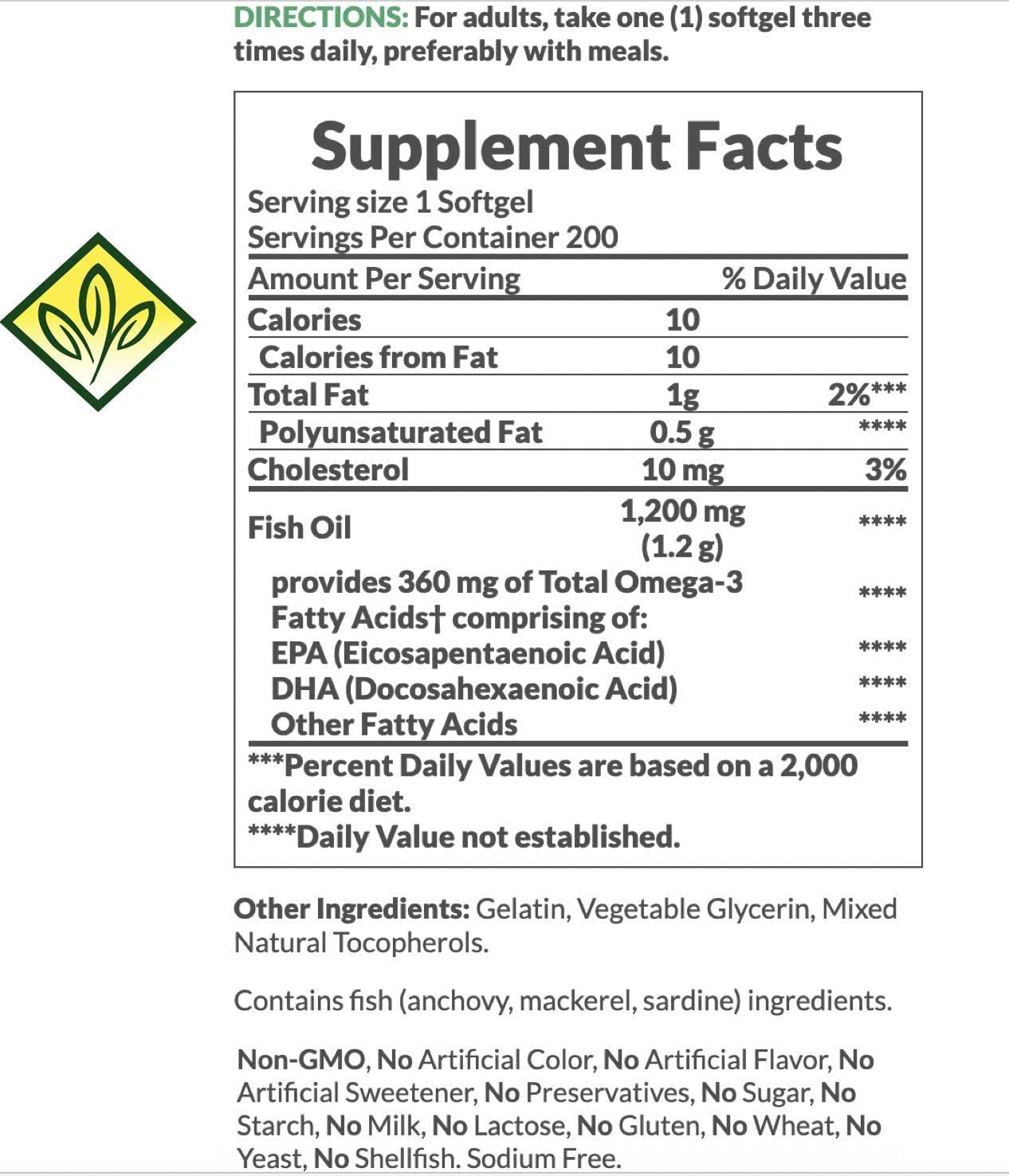 Nature’s Bounty Fish Oil, 1200mg, 360mcg of Omega-3, 200 Rapid Release Softgels