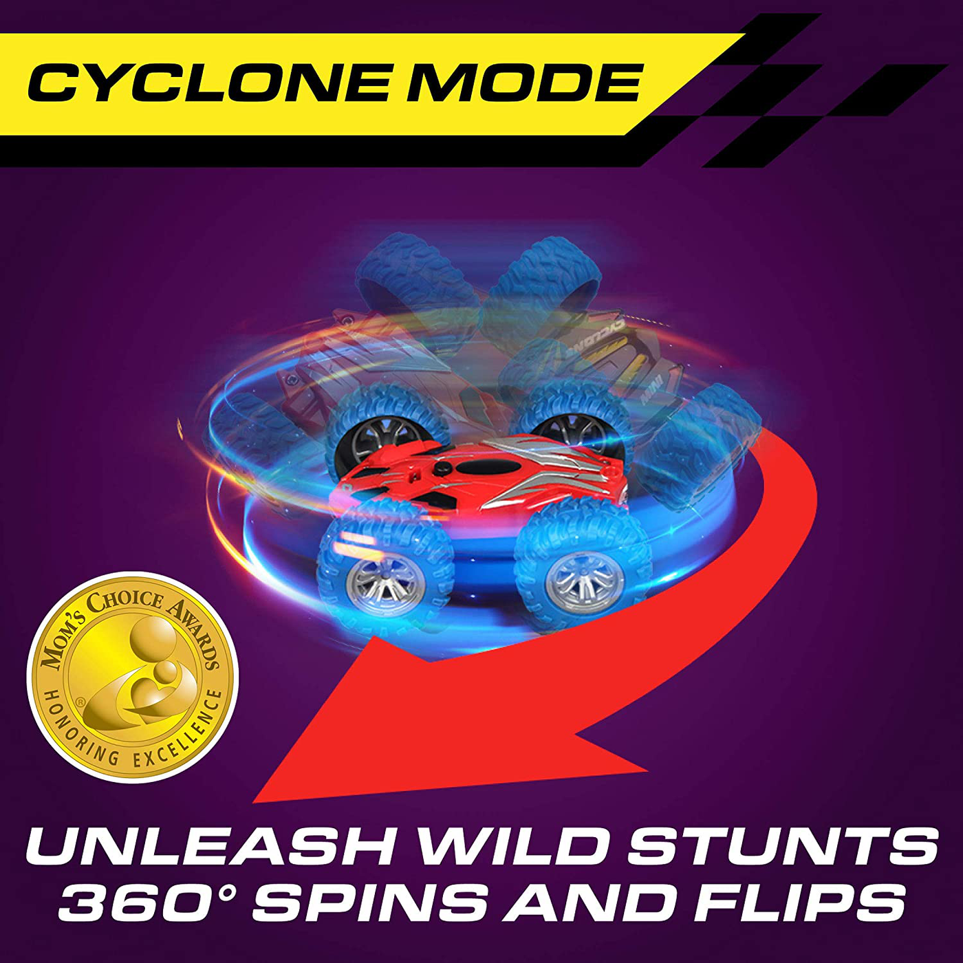 Power Your Fun Cyclone Mini RC Car for Kids - Double Sided Fast Remote Control Mini Stunt Car with LEDs, All Terrain Rubber Tires for 360 Flips, and Easy 2.4 GHZ Remote Control