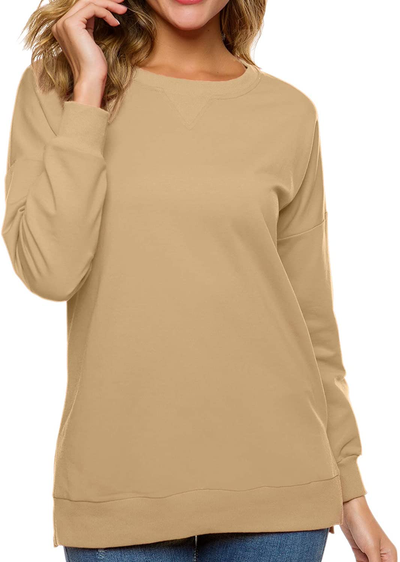 Custer's Night Women's Long Sleeve Sweatshirts Side Split Loose Casual Pullover Tunic Tops