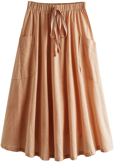 SweatyRocks Women's Casual High Waist Pleated A-Line Midi Skirt with Pocket