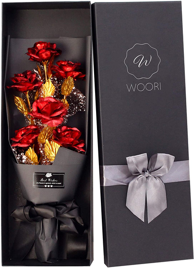 WOORI Gold Roses Bouquet, Gold Plated Artificial Rose 24k Golden Foil Rose, Forever Gifts for Her Valentine's Day Anniversary Wedding Mothers Day Birthday Gift and Proposal