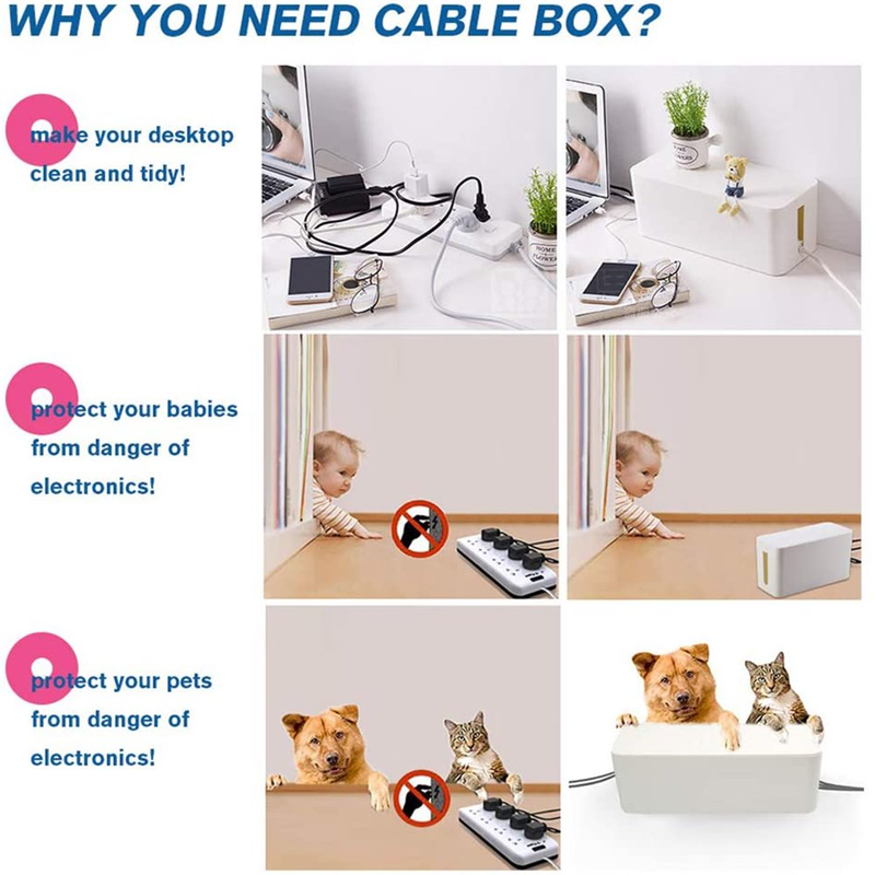 Set of Three Cord Organizer Wire Storage Boxes with Covers