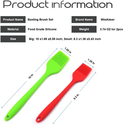 WinAimer Premium Silicone Basting Brush Set of Two Heat Resistant Long Handle Pastry Brush for Grilling, Baking, BBQ and Cooking, Solid Core and Hygienic Solid Coating (Blue+Red+Pink)