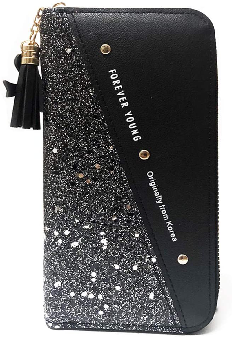 Wallet-NEWANIMA Women Multi-card Two Fold Long Zipper Clutch Purse (Style8-Black)
