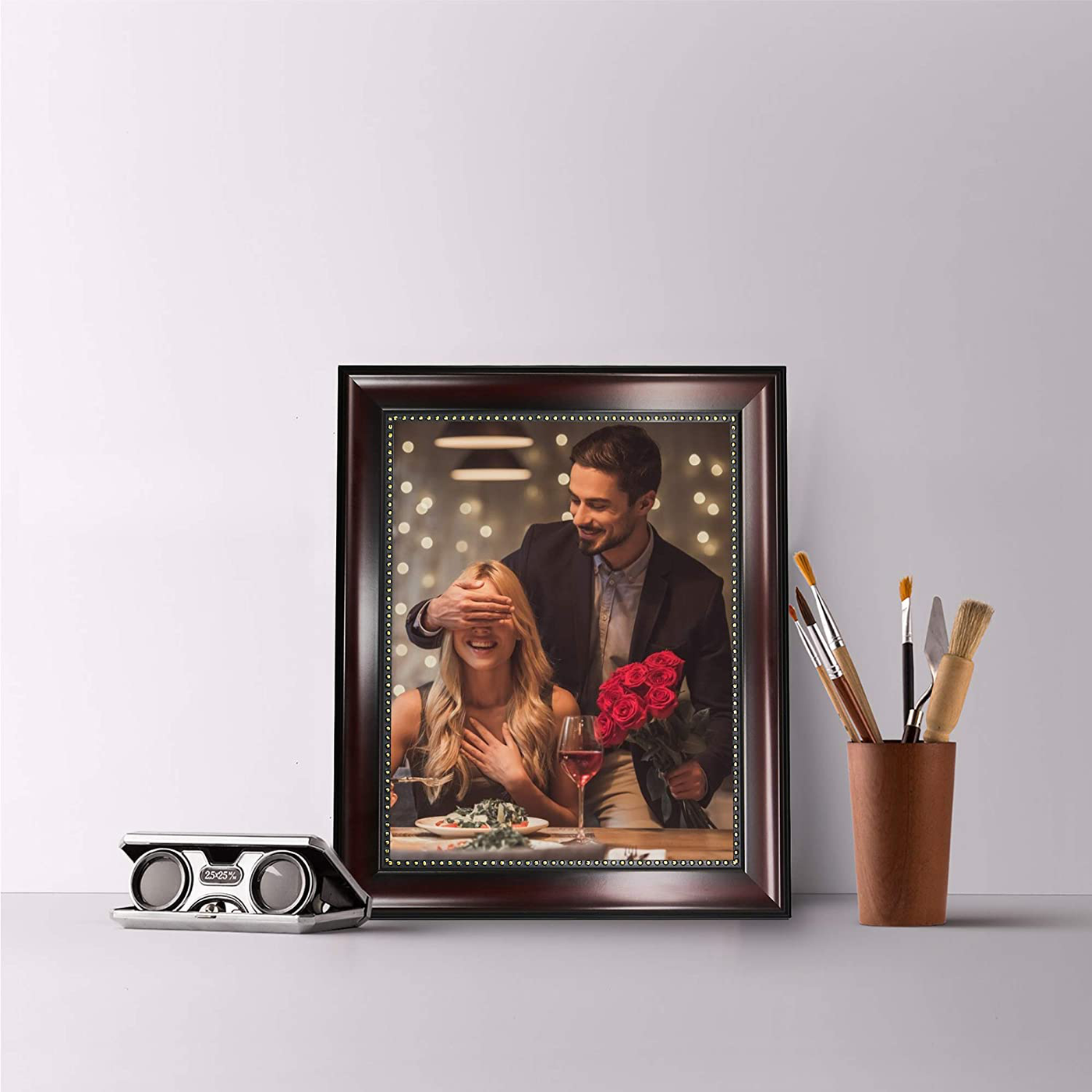 GraduatePro 8x10 Picture Frame Display Photos for Wall or Tabletop with Real Glass, Mahogany with Gold Beaded, Pack of 2