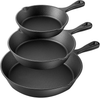 MegaChef Skillet Trio Pre-Seasoned Cast Iron Cookware Set, 3 Piece, Black