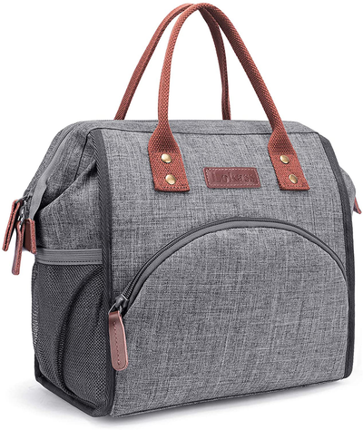 LOKASS Leak-proof Lunch Box for Women Insulated Lunch Cooler Bag Thermal Lunch Tote with Removable Shoulder Strap for Men Girls Adult Large Picnic Bag for Office Work College Outdoor, Grey