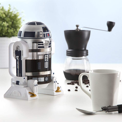 NBCDY Hand Coffee Machine, Creative Robot R2D2 Coffee Maker, Mini Stainless Steel Filter Coffee Maker, Home Insulation Pot Pressure Pot