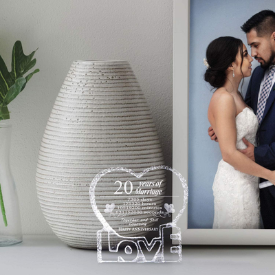 YWHL 20 Year 20th Wedding Anniversary Crystal Sculpture Keepsake Gifts for Her Wife Girlfriend Him Husband (20 Year)