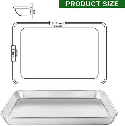 Stainless Steel Toaster Oven Tray, Heavy Duty Toaster Oven Pan, Rectangle Size 10.4 x 8 x 1 inch,Superior Mirror Finish & Easy Clean, Dishwasher Safe By KnmyLife