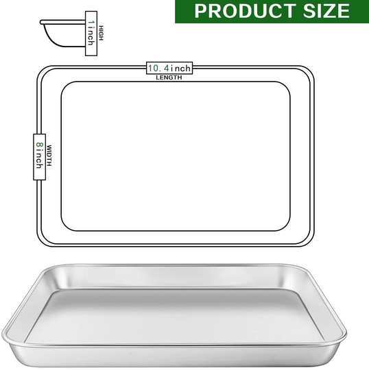Stainless Steel Toaster Oven Tray, Heavy Duty Toaster Oven Pan, Rectangle Size 10.4 x 8 x 1 inch,Superior Mirror Finish & Easy Clean, Dishwasher Safe By KnmyLife