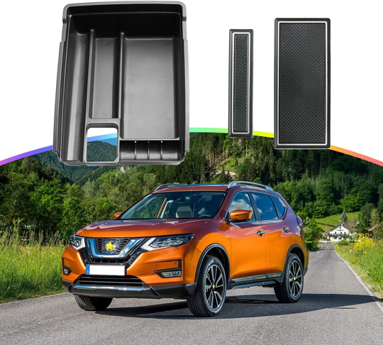 SKTU Compatible with 2014-2018 X-Trail Rouge Center Console Storage Box Organizer Container Armrest Insert Organizer ABS Tray Pallet with USB Hole and Coin Holder (White)