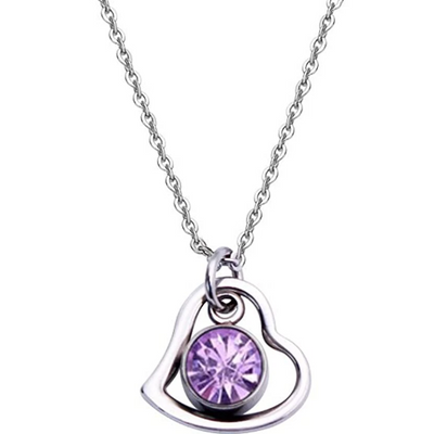 Women's Stainless Steel Birthstone Heart Necklace 