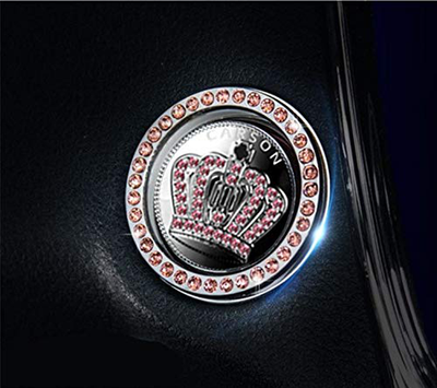 Personality Car Interior Emblem Crystal Ring Sticker,Automotive Parts Start Engine Ignition Button Key & Knobs Key Ignition & Knob Bling Ring, Car Glam Interior Accessory, Unique Women Gift(Silver)