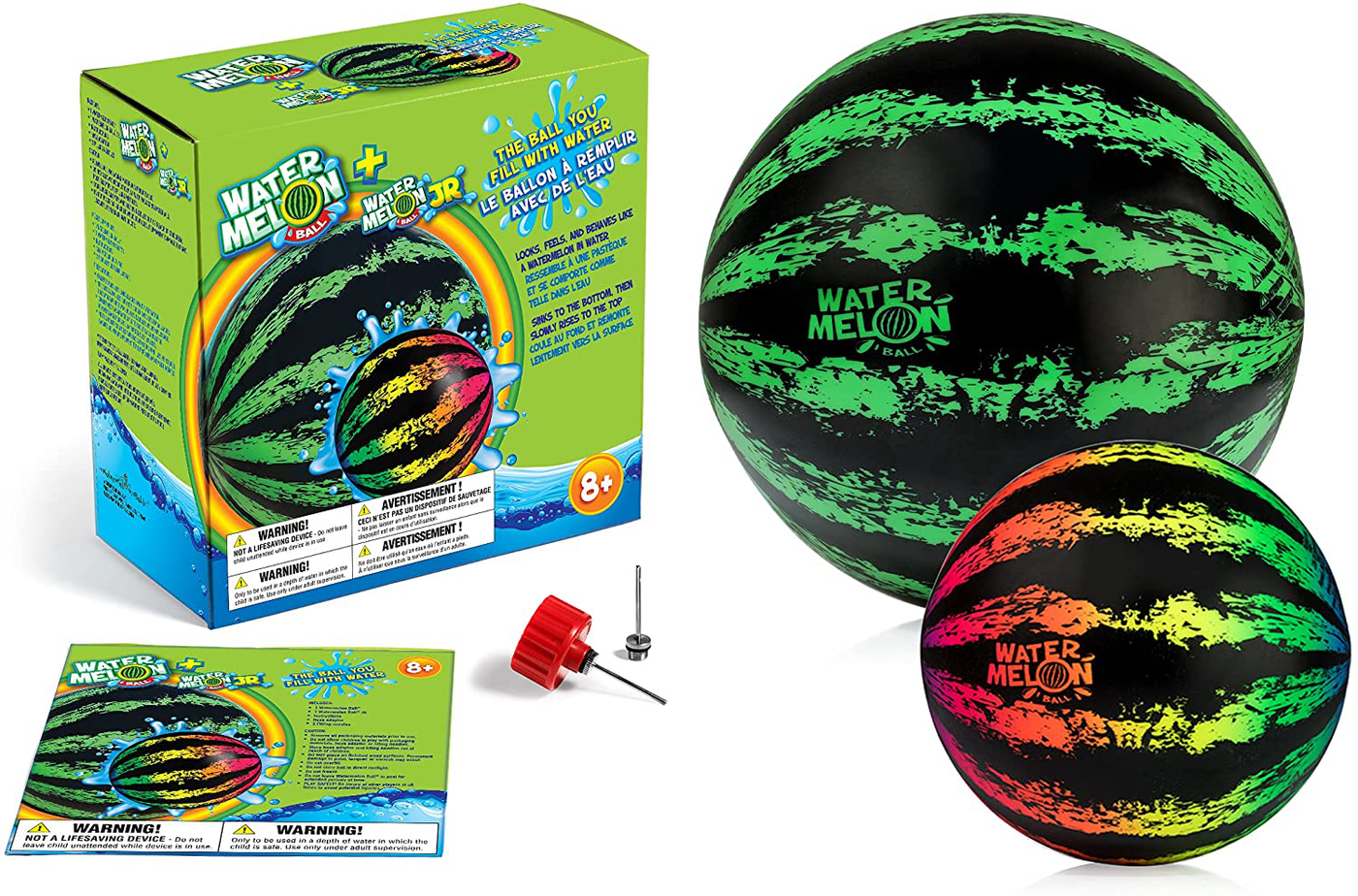 Watermelon Ball Combo Pack | The Ultimate Swimming Pool Game | Pool Ball for Under Water Passing, Dribbling, Diving and Pool Games for Teens, Kids, or Adults| 9" and 6.5" Balls Fills with Water