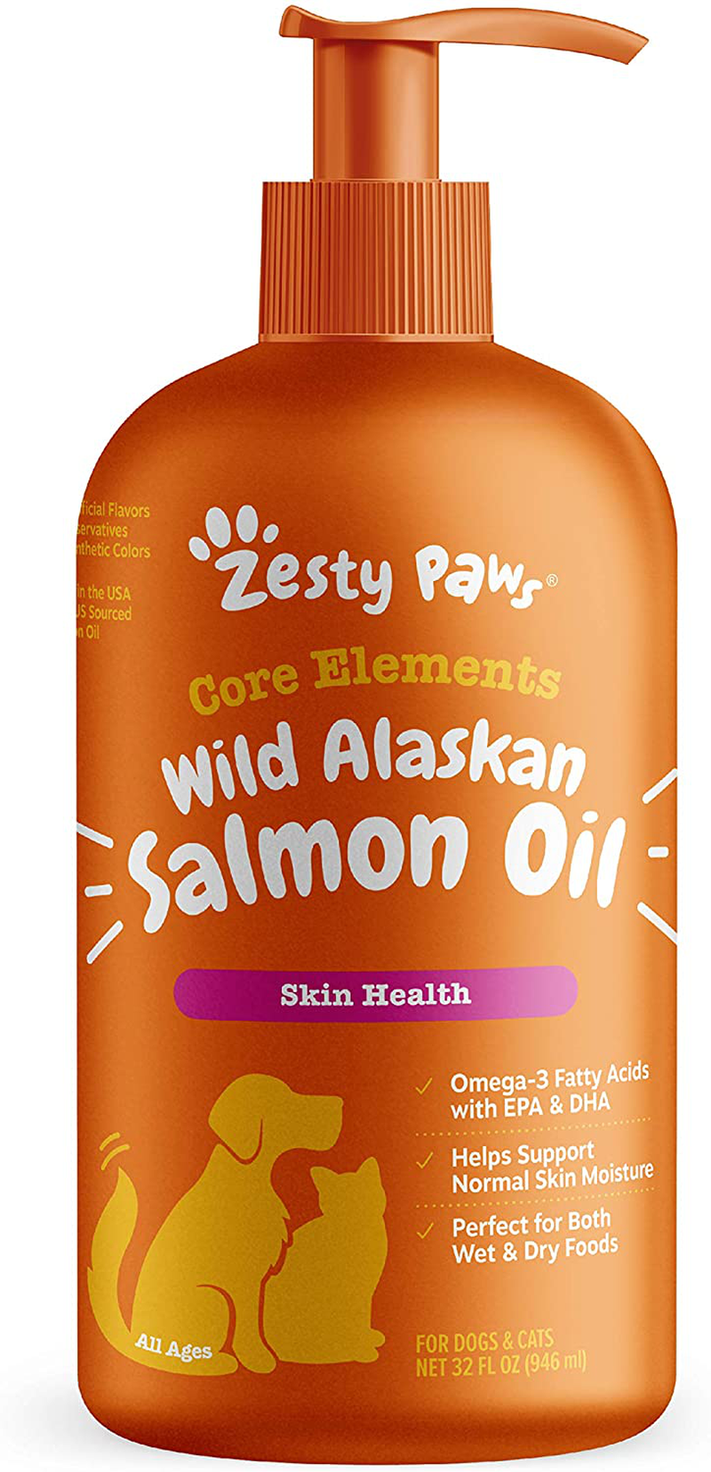 Zesty Paws Pure Wild Alaskan Salmon Oil for Dogs and Cats Supports Joint Function Immune Heart Health Omega 3 Liquid Food Supplement for Pets Natural EPA DHA Fatty Acids for Skin and Coat