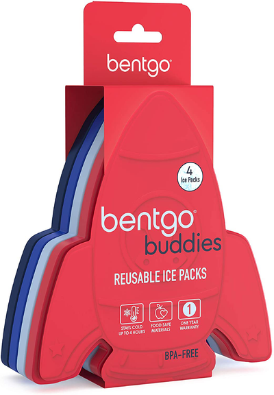 Bentgo Buddies Reusable Ice Packs - Slim Ice Packs for Lunch Boxes, Lunch Bags and Coolers - Multicolored 4 Pack (Dinosaur)