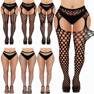 6 Pairs Women's Fishnet Stockings Thigh High Garter Stockings