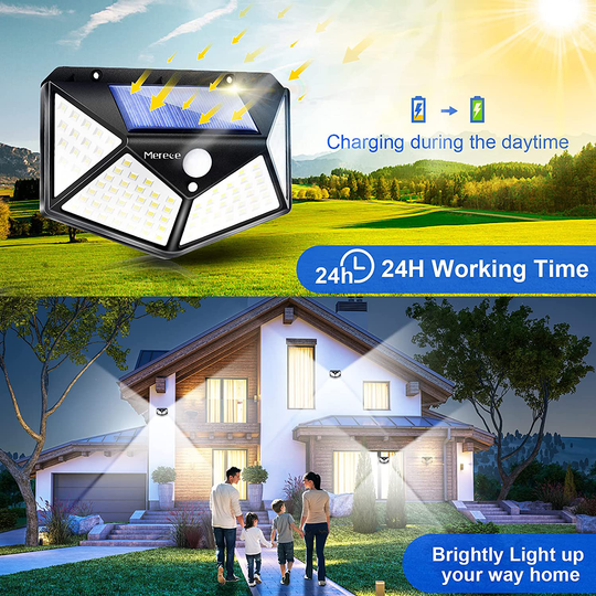 6 Pack Solar Outdoor Lights, 100LED/3 Modes 270° Lighting Angle Motion Sensor Security Lights