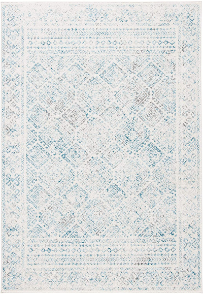 Safavieh Tulum Collection TUL264B Moroccan Boho Distressed Non-Shedding Stain Resistant Living Room Bedroom Area Rug, 2' x 5', Ivory / Turquoise