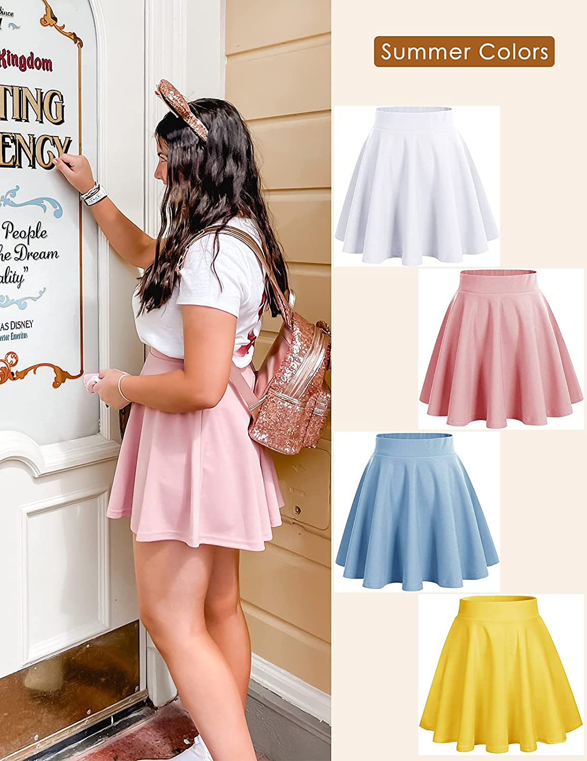 DRESSTELLS Skirt for Women Mini Skirts Versatile A-line Basic Stretchy Flared Skater Skirt