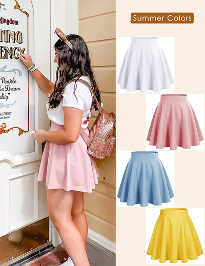 DRESSTELLS Skirt for Women Mini Skirts Versatile A-line Basic Stretchy Flared Skater Skirt