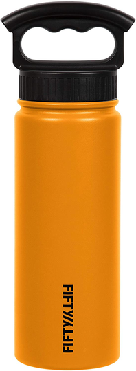 FIFTY/FIFTY Double Wall Vacuum Insulated Water Bottle, Stainless Steel, Wide Mouth with Three Finger Cap