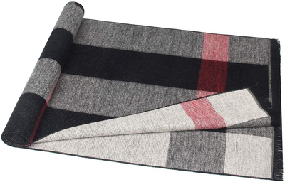 Men's Winter Scarf, Soft Long Cashmere Feel Scarves for Men with Fringes Tartan - Grey Black Red Plaid