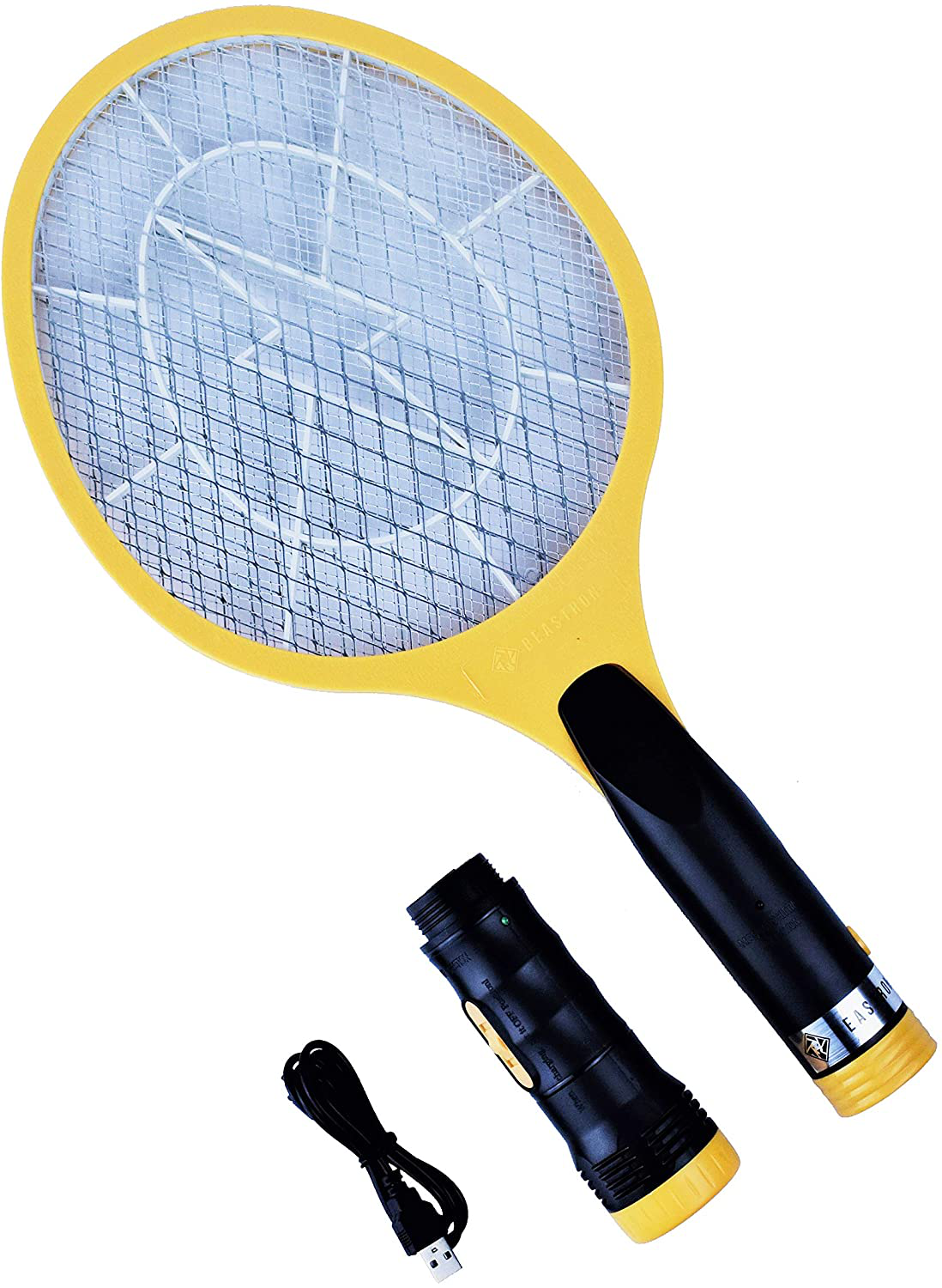 Beastron Bug Zapper Electric Fly 3000V USB Rechargeable, Mosquito Racquet Killer Racket with LED Light & 2 Layer Mesh (Large Size), yellow