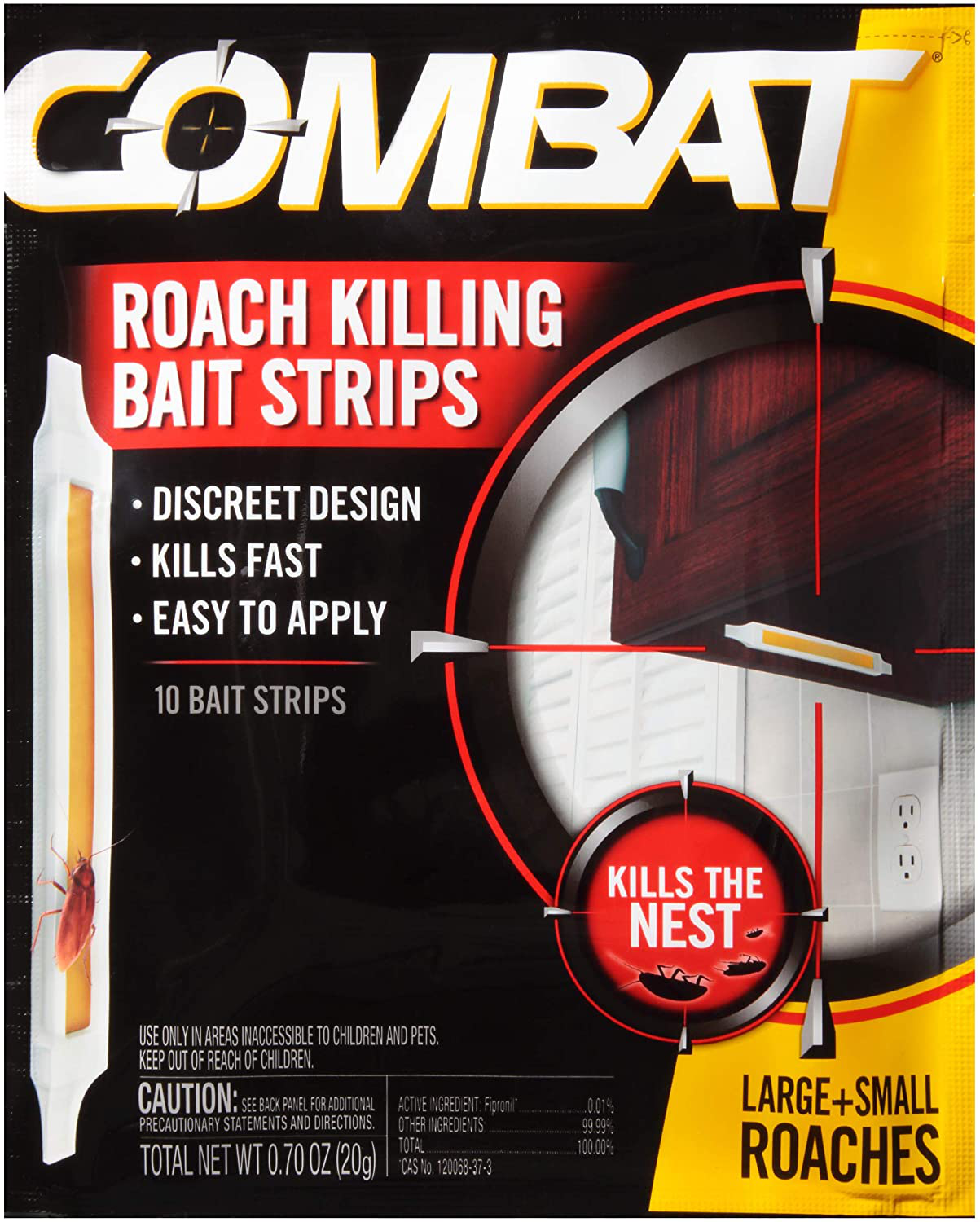 Combat Roach Killing Bait Strips for Large and Small Roaches, Indoor and Outdoor Use, 10 Count