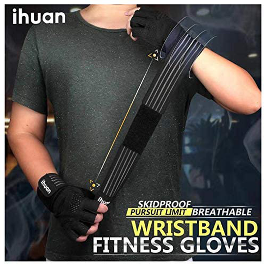 ihuan Ventilated Weight Lifting Gym Workout Gloves Full Finger with Wrist Wrap Support for Men & Women, Full Palm Protection, for Weightlifting, Training, Fitness, Hanging, Pull ups