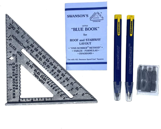 Swanson Tool Co S0101CP216 Value Pack includes 7-Inch Speed Square with Blue Book and 2-Pack AlwaysSharp Carpenter Pencils with Extra Black Graphite Replacement Tips