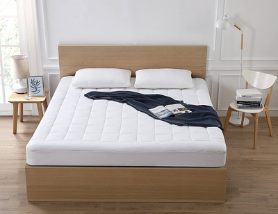 oaskys King Mattress Pad Cover Cooling Mattress Topper Pillow Top Cotton Top with Down Alternative Fill (8-21”Fitted Deep Pocket King Size)