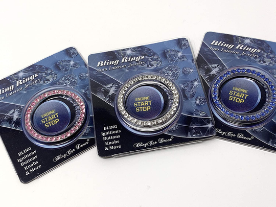 Bling Car Decor Crystal Rhinestone Car Bling Ring Emblem Sticker, Bling Car Accessories for Women, Push to Start Button, Key Ignition Starter & Knob Ring, Interior Glam Car Decor Accessory (Silver)