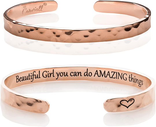 Carviell Bracelets for Women, Personalized Gifts for Her, Mom, Best Friend, Inspirational Friendship Cuff for Teen Girls, Engraved, Birthday Gift Jewelry