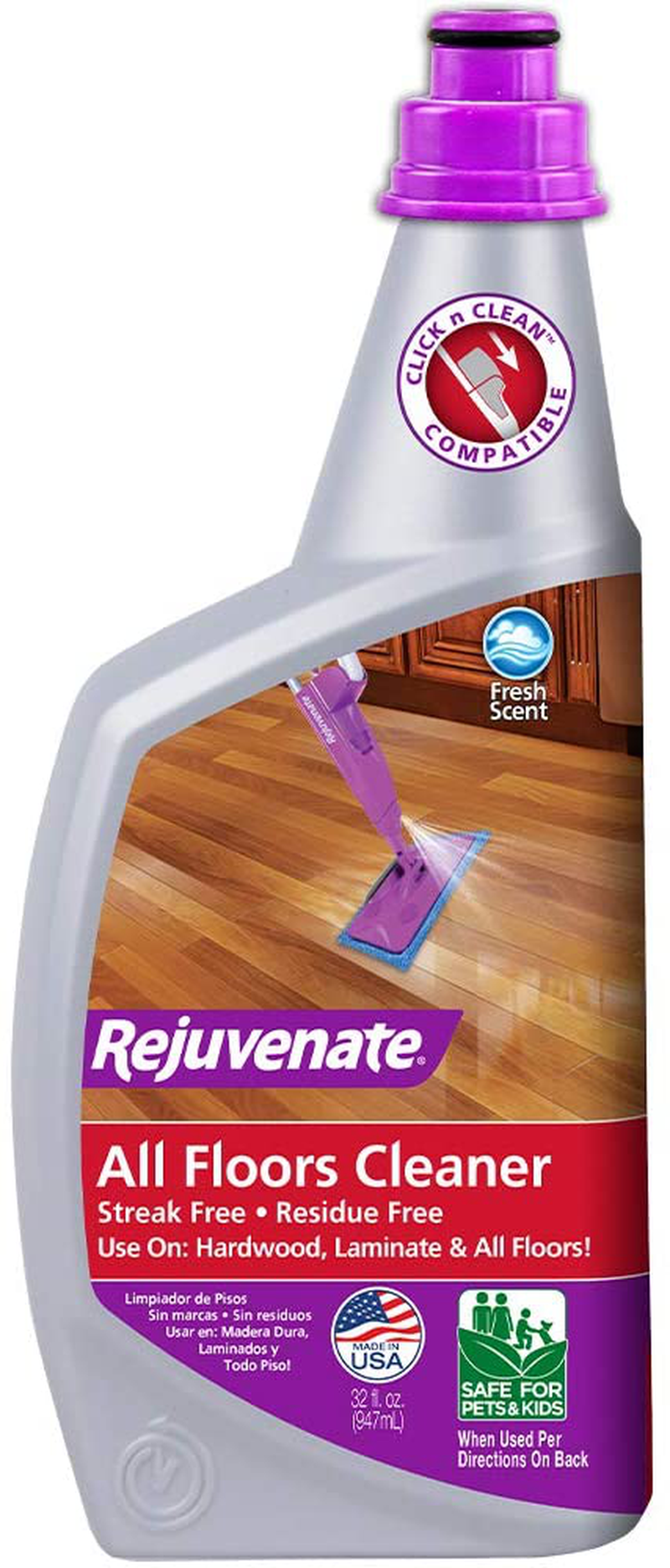 Rejuvenate High Performance All-Floors and Hardwood No Bucket Needed Floor Cleaner With Spout Powerful PH Balanced Shine with Shine Booster Technology Low VOC Best in Class Products 128oz