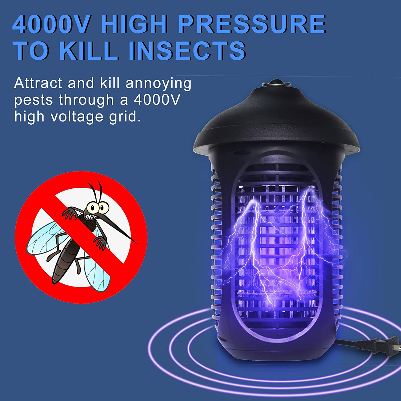 VANELC Bug Zapper Outdoor, 4000V/20W Electronic Mosquito Zapper, High Powered Pest Trap Waterproof for Fly Gnat Moth, Insect Killer Catcher for Home Kitchen Patio Garden Camping