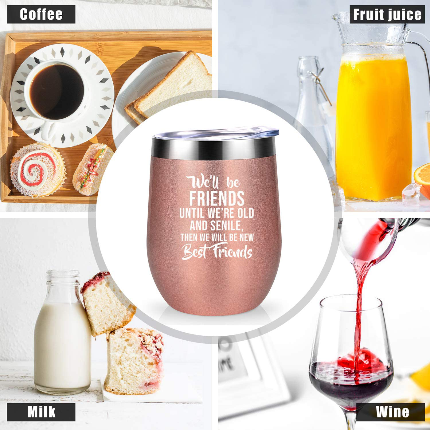 Friendship Gifts for Women - Christmas, Birthday Gifts for Best Friend - Friend Gifts for Women, BFF Gifts - Unusual Gifts for Friends Female, Unbiological Soul Sister, Bestie - Coolife Wine Tumbler