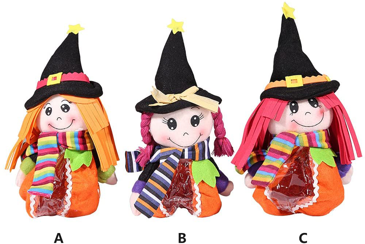 Candy Bag, Portable Home Cute Halloween Decor Candy Bag Witch Shape for Kids Storing Candies, Snacks, Candies, Toys (Yellow Hair)