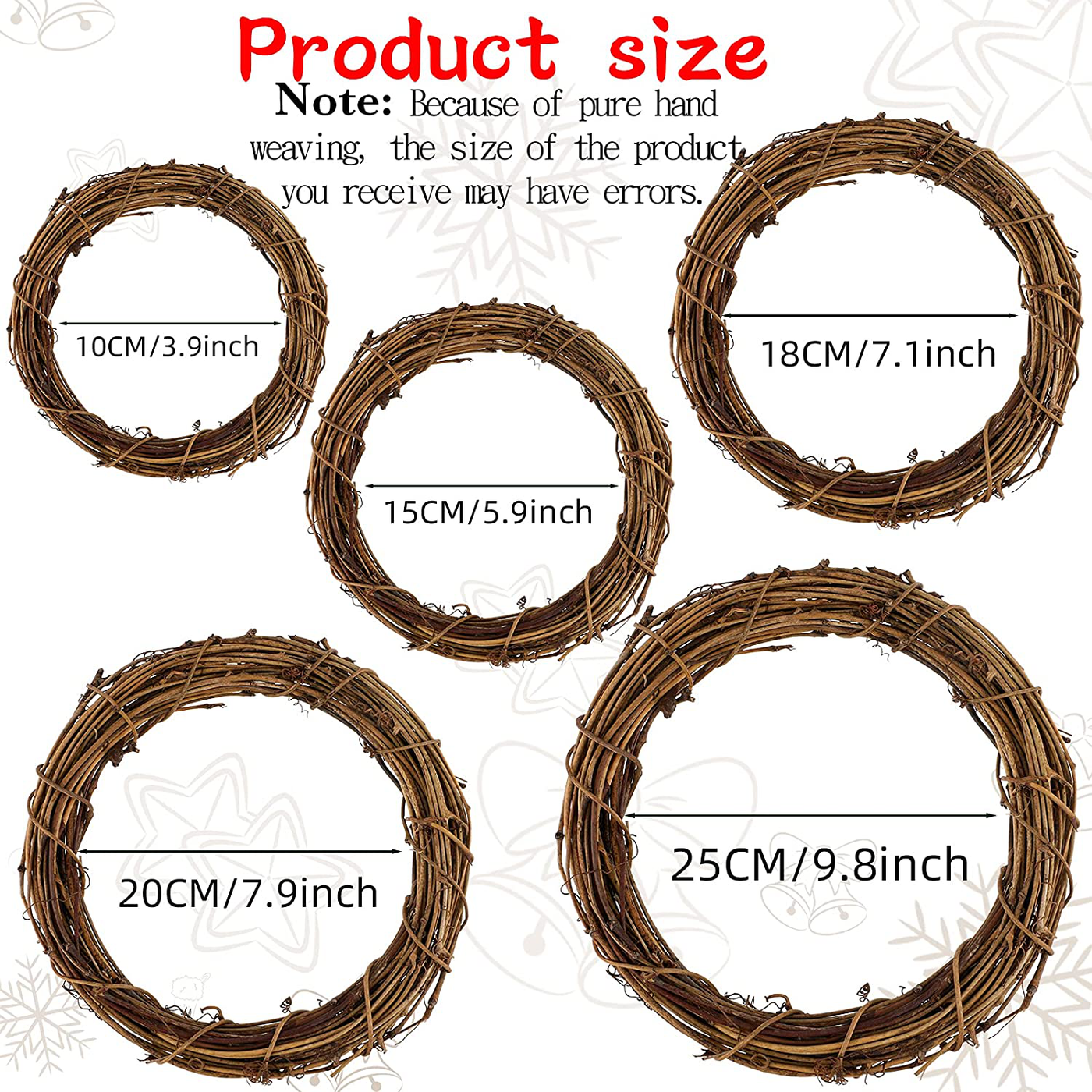 2 Pieces Christmas Grapevine Wreath Natural Grapevine Wreaths Ring Vine Branch Wreath Christmas Roll Rattan Wreath Garland for DIY Christmas Craft or Wedding Decors (3.9 Inches)