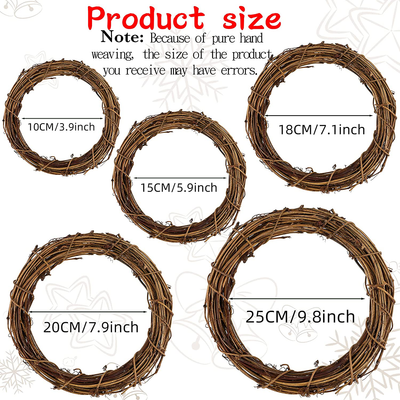 2 Pieces Christmas Grapevine Wreath Natural Grapevine Wreaths Ring Vine Branch Wreath Christmas Roll Rattan Wreath Garland for DIY Christmas Craft or Wedding Decors (3.9 Inches)