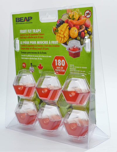 BEAPCO 10036 Prefilled Fruit Fly Traps, 6-Pack, Red