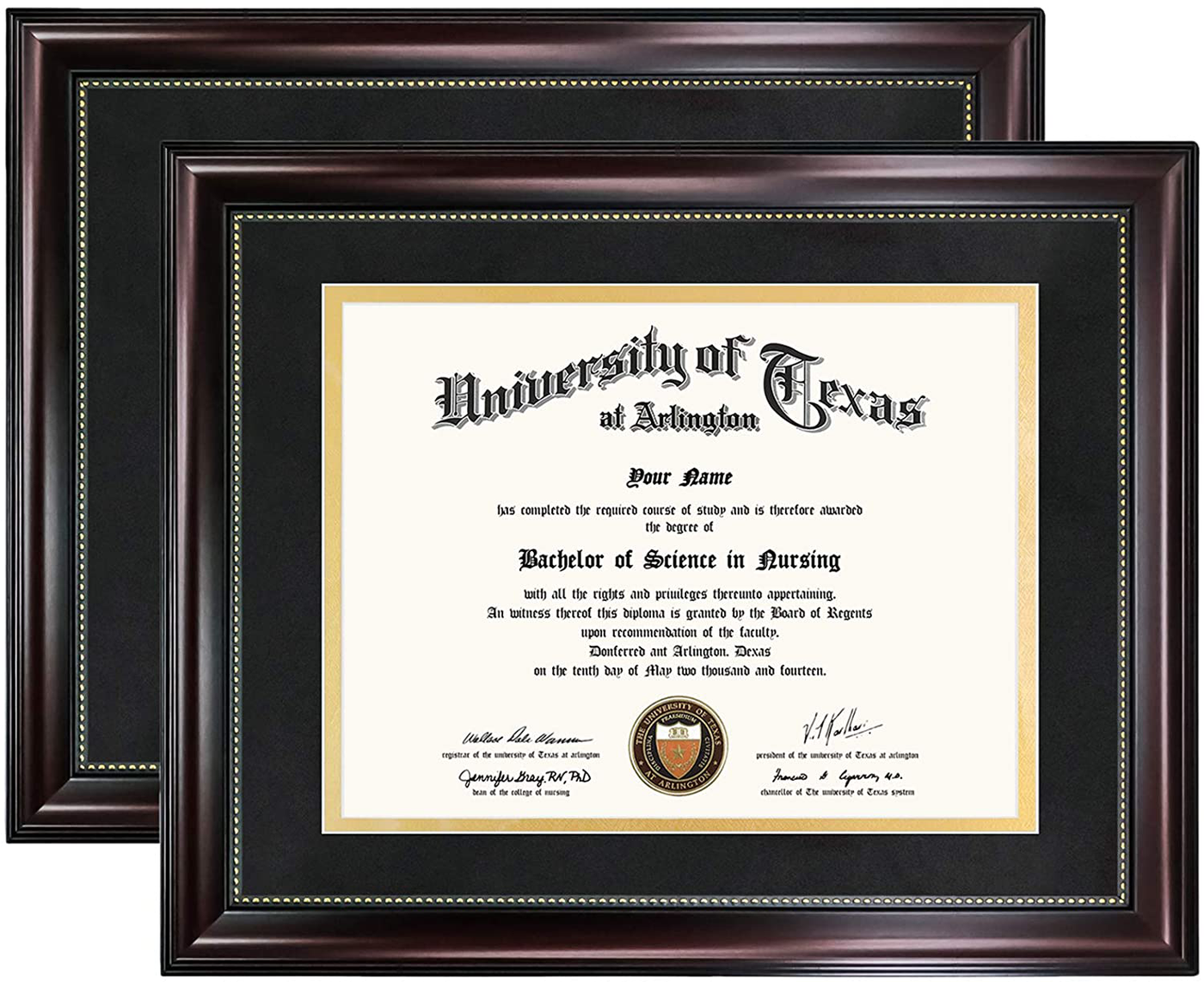 GraduationMall 8.5x11 Certificate Diploma Frame,Solid Wood & UV Protection Acrylic,Cherry Finish with Gold Trim