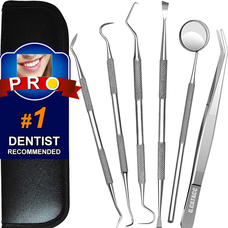 6 Piece Stainless Steel Professional Dental Hygiene Cleaning Kit With Portable Case