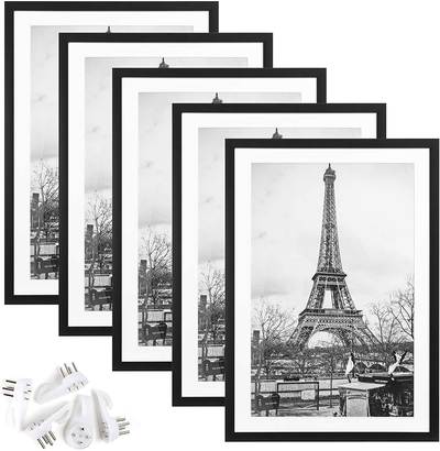 upsimples 13x19 Picture Frame Set of 5,Display Pictures 11x17 with Mat or 13x19 Without Mat,Wall Gallery Photo Frames,Black