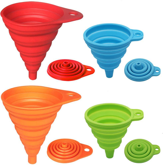 KongNai Silicone Collapsible Funnel Set of 4, Small and Large, Kitchen Gadgets Foldable Funnel for Water Bottle Liquid Transfer Food Grade