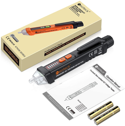 Neoteck 12-1000V AC Non-Contact Voltage Tester Detector with Led Flashlight Buzzer Alarm Live/Null Wire Judgment- Black