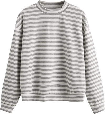 Floerns Women's Drop Shoulder Striped Long Sleeve Sweatshirt